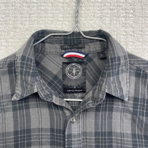Le Temps des Cerises Plaid Button Up Shirt Men’s Sz S Gray Black Long Sleeve - Picture 2 of 14